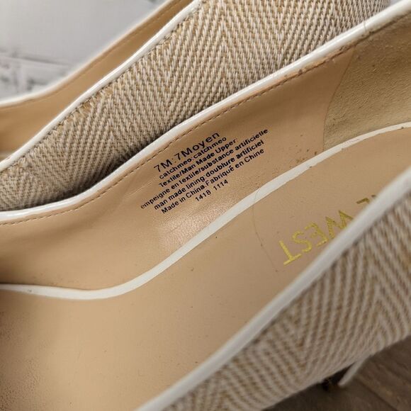 Nine west peep toe platform stiletto heels size 7M tweed leather - Picture 3 of 10